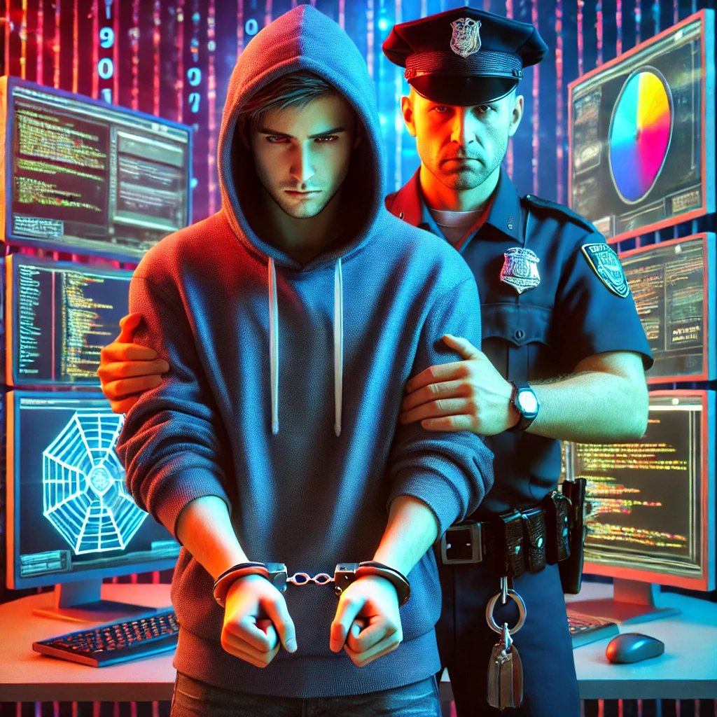 Cyber criminal in handcuff